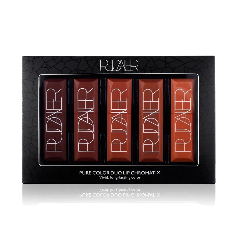 Pudaier Kit de Batom Velvet Matte – 5 Peças para um Look Perfeito!